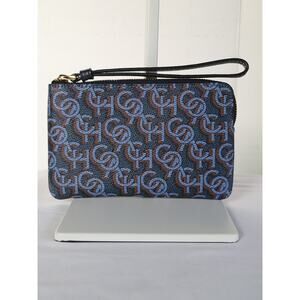 COACH (cf548) NWOT Monogram Print Corner Zip Wristlet in Navy